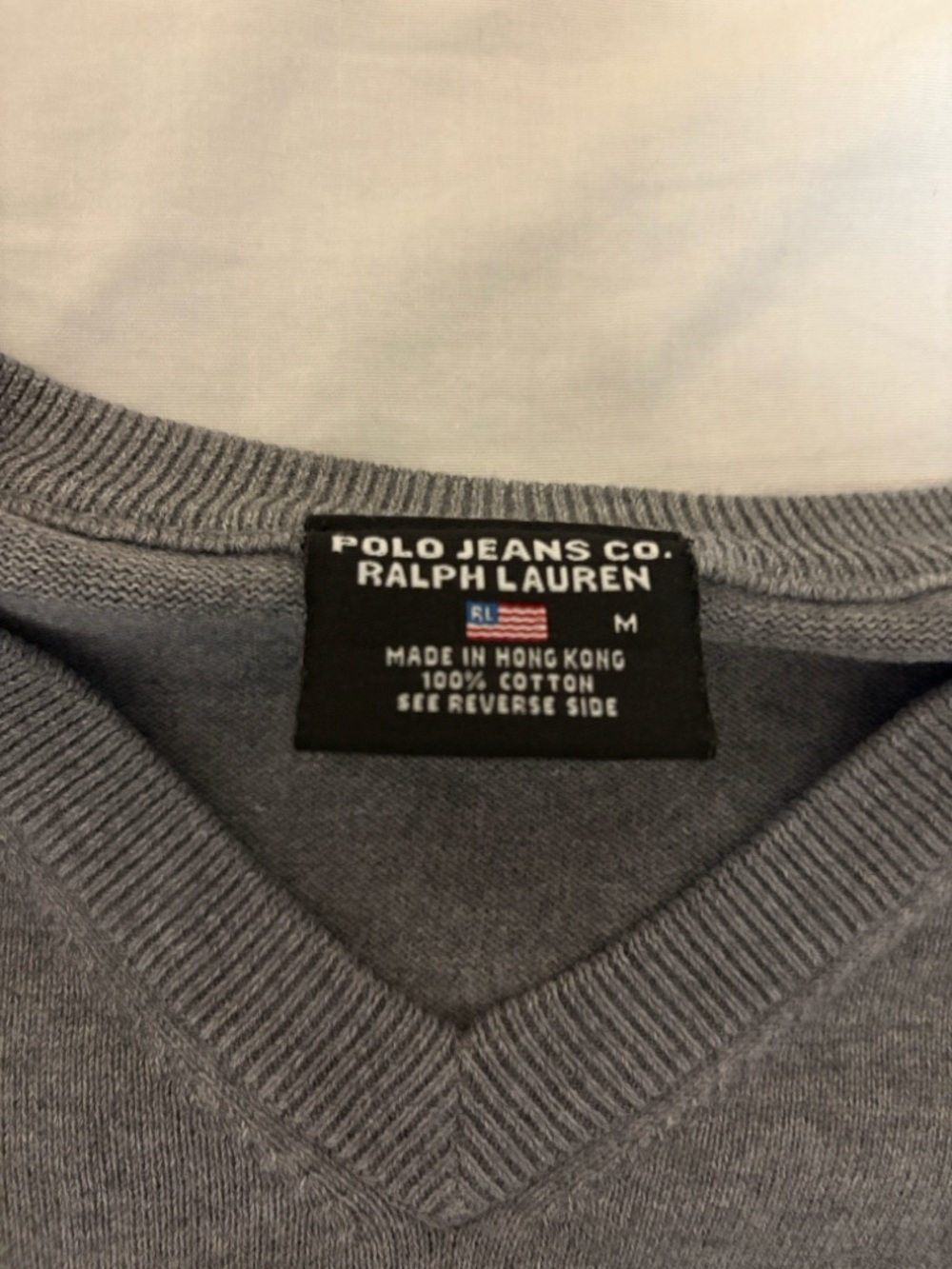 Vintage Polo Jeans Company Gray V-Neck Sweater Medium - Picture 3 of 6